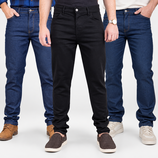 Kit Com 3 Calças Jeans Masculina Com Elastano Lycra Para Trabalho e Passeio Promocional